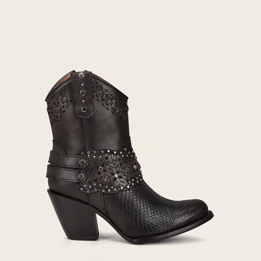 1Z42PH - Cuadra black python skin cowgirl ankle boots for women-Kuet.us