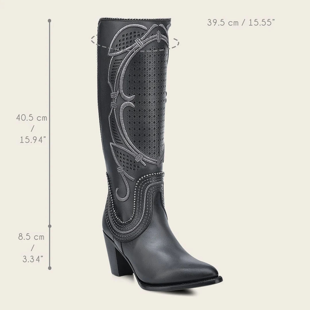3F1DRS - Cuadra gray western cowgirl cowhide leather knee high boots for women