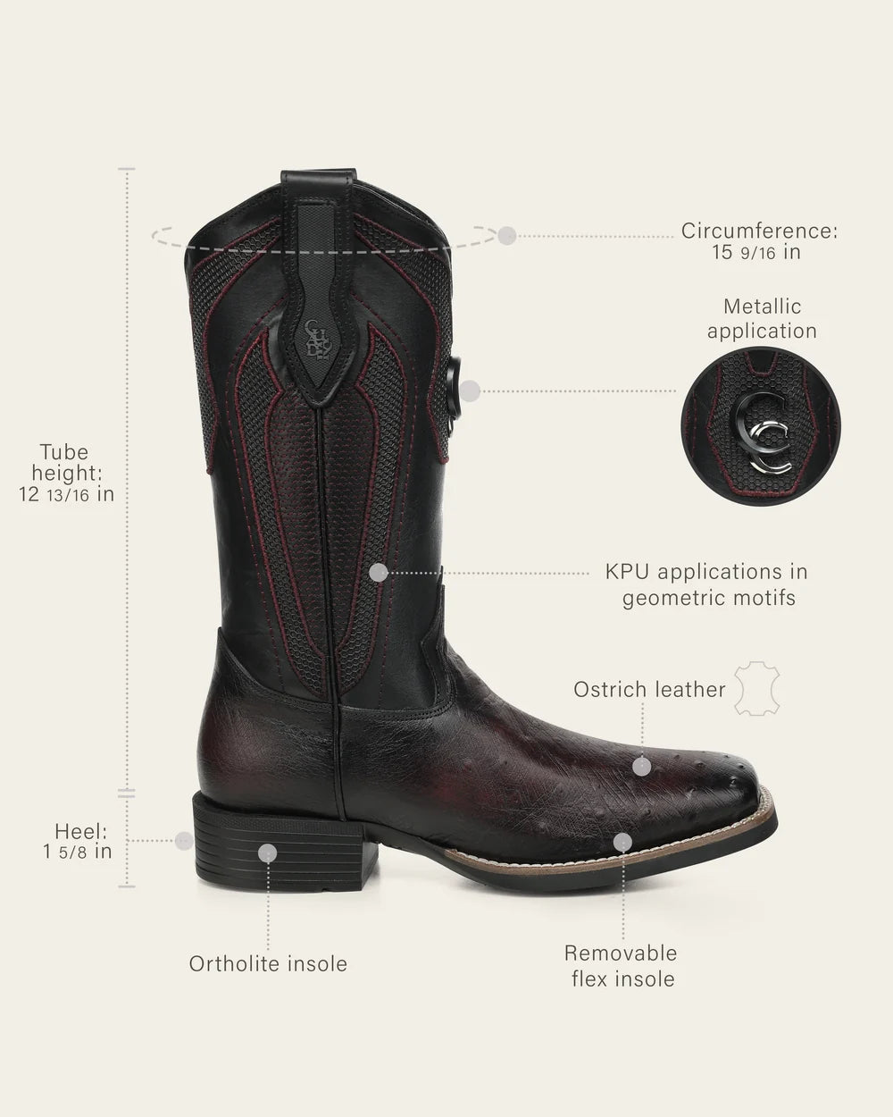 3Z3FAB - Cuadra black ostrich leather rodeo cowboy boots with honeycomb shaft for men