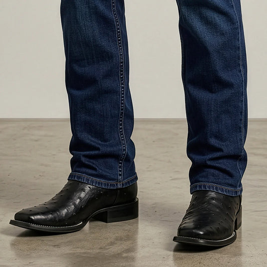 3ZT0A1 - Cuadra Black Western Cowboy Rodeo Ostrich Boots for Men