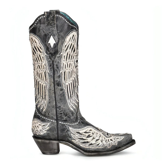 A4232 - Corral black western cowgirl cowhide leather boots for women-Kuet.us