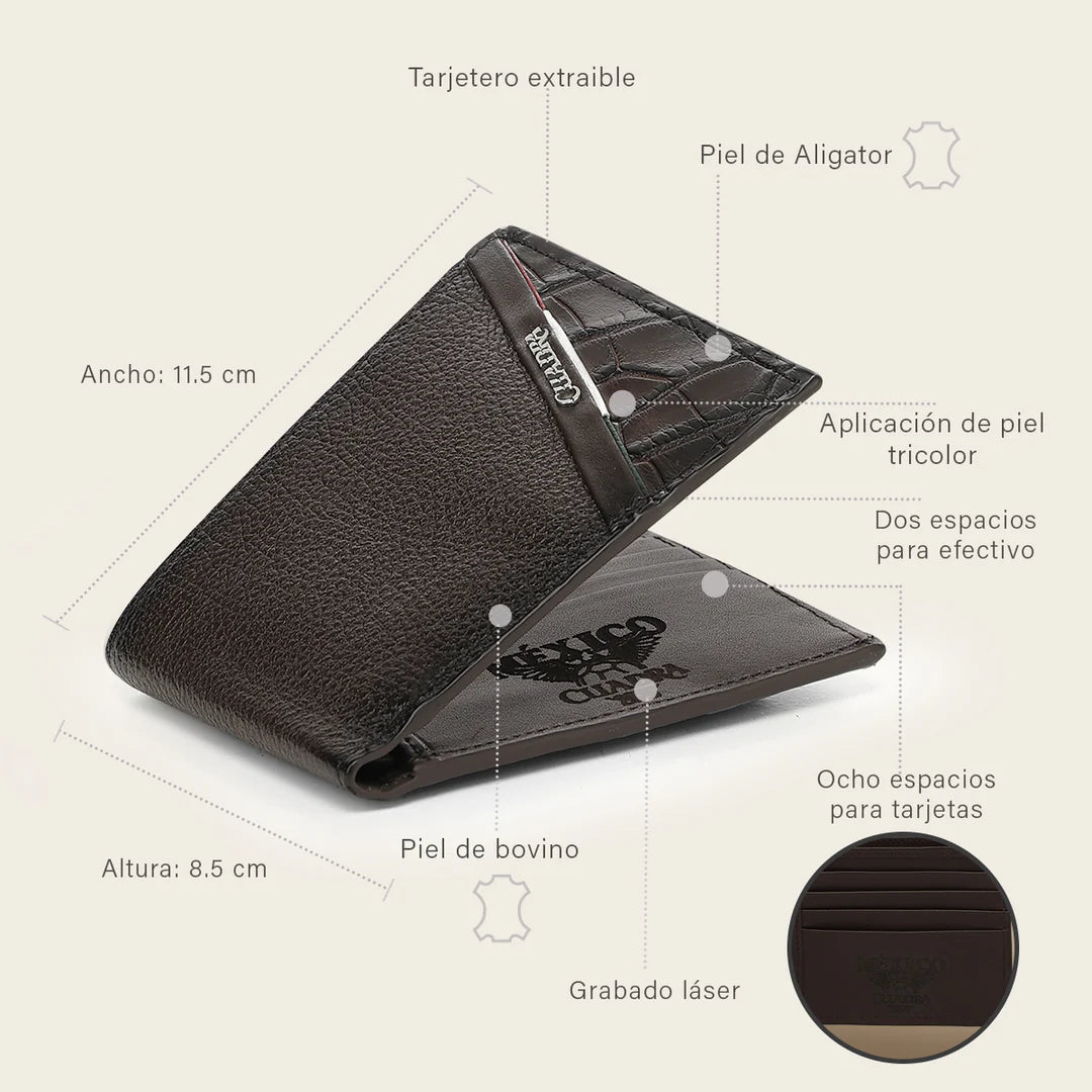 BC058AL - Cuadra brown alligator leather bi fold wallet for men