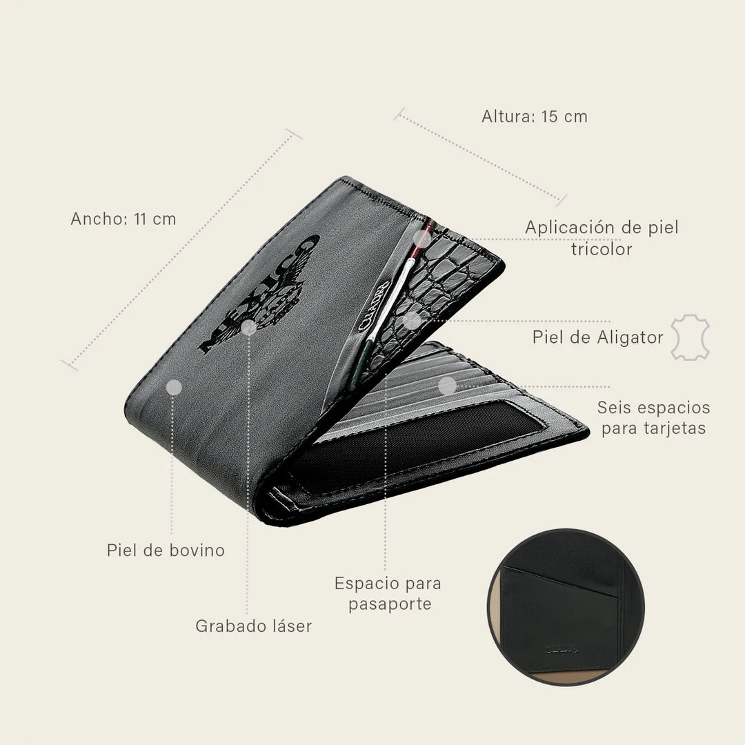 BC061AL - Cuadra black alligator leather passport holder