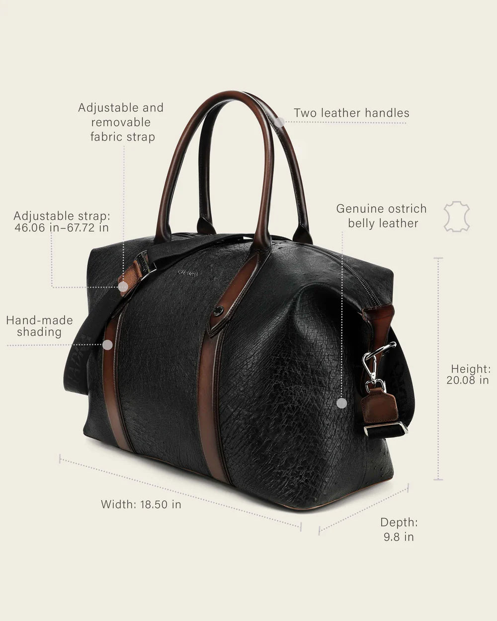 BOC52AV - Cuadra black casual fashion ostrich duffle bag for men / women