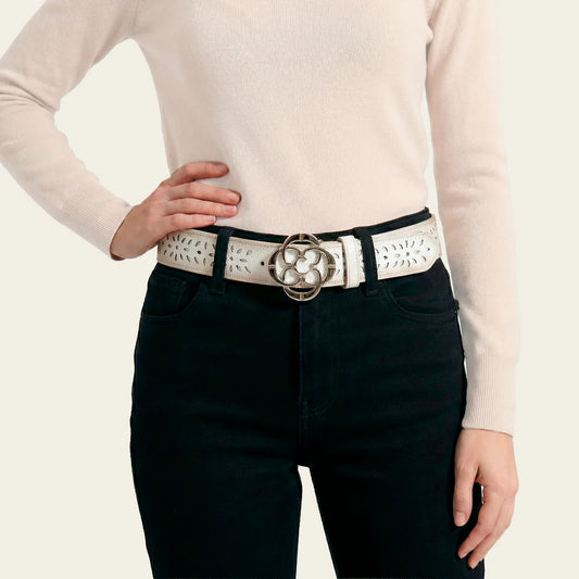 CDA47RS - Cuadra white western cowgirl leather belt for women