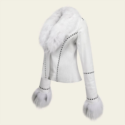 CLEOZT - White women coat with fox fur