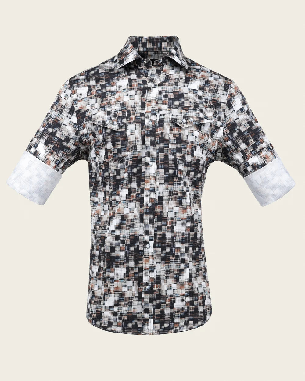 CMC0100 - Cuadra camel pixel print western snap shirt for men