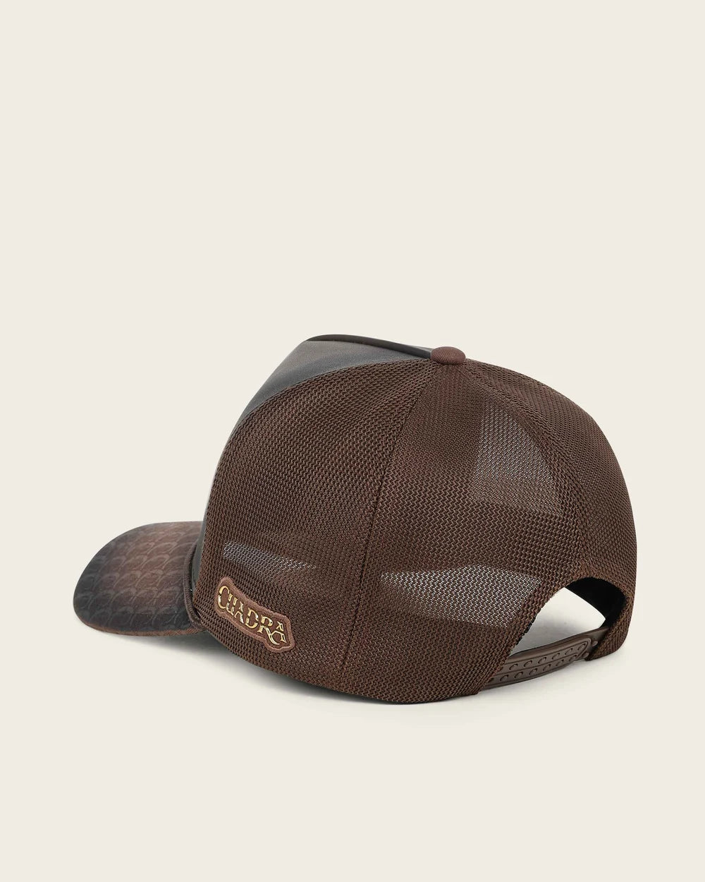 G0096FY - Cuadra brown trucker cap with genuine caiman leather patch for men
