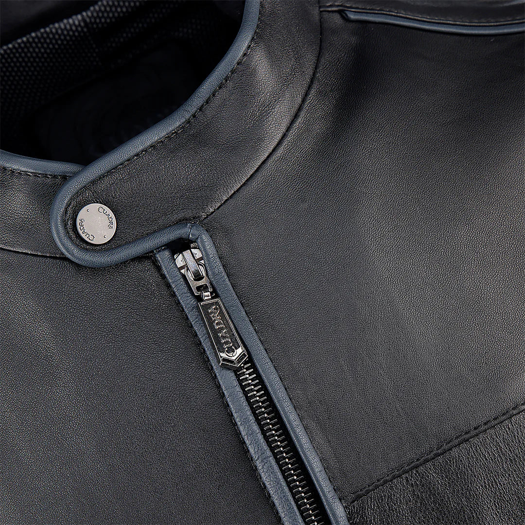 H269BOB - Cuadra black casual fashion lambskin leather racer jacket for men