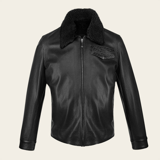 H363BOB- Cuadra black dress casual fashion aviator leather jacket for men