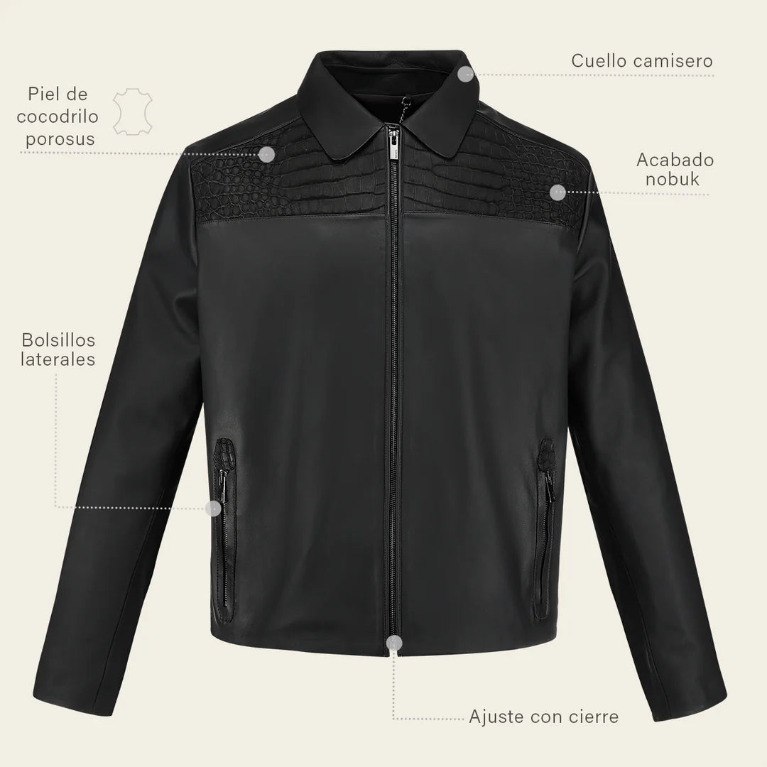H409CPB - Cuadra black casual fashion crocodile jacket for men