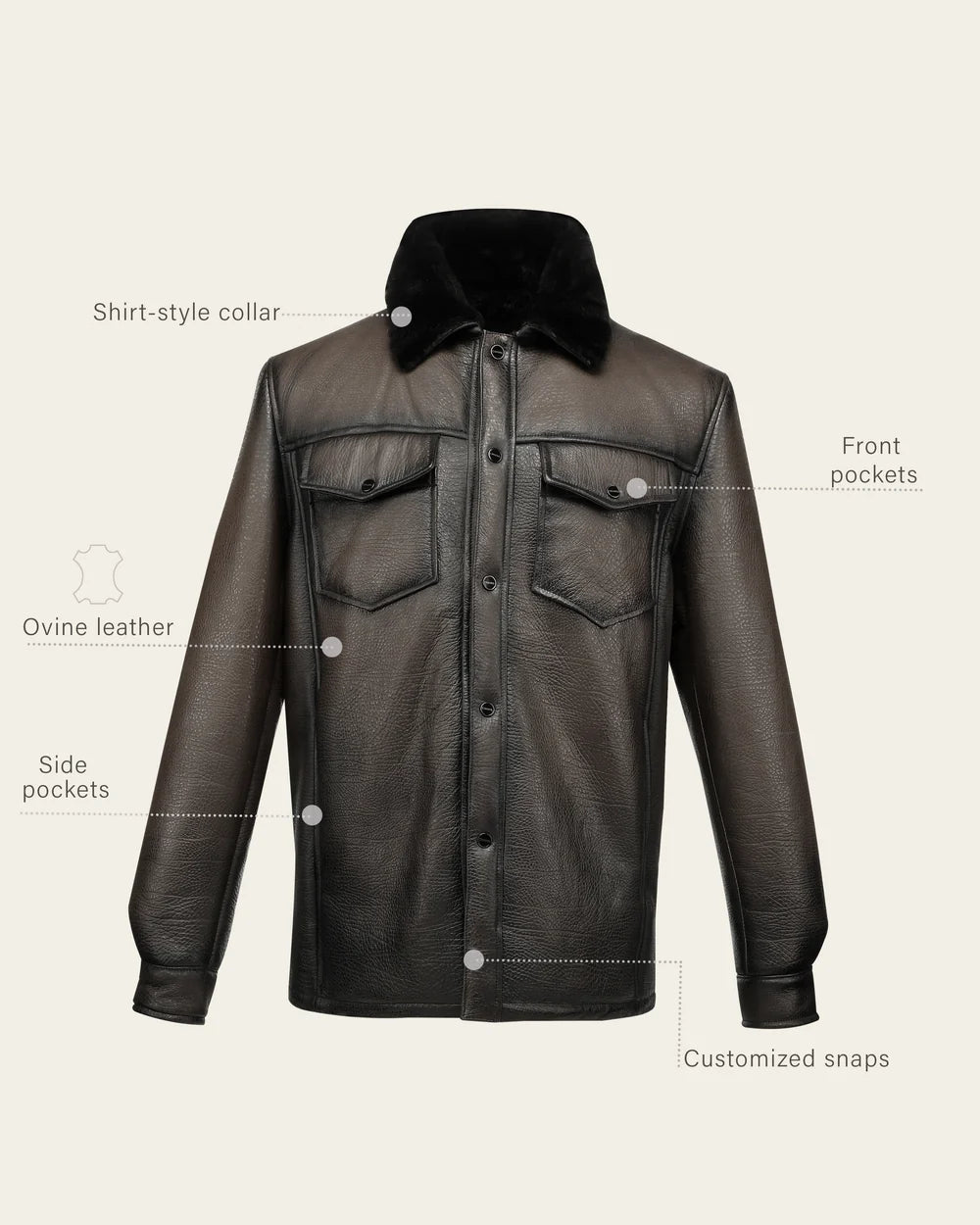 H417BOB - Cuadra Men's Brown Burnished Ovine Leather Shirt Jacket