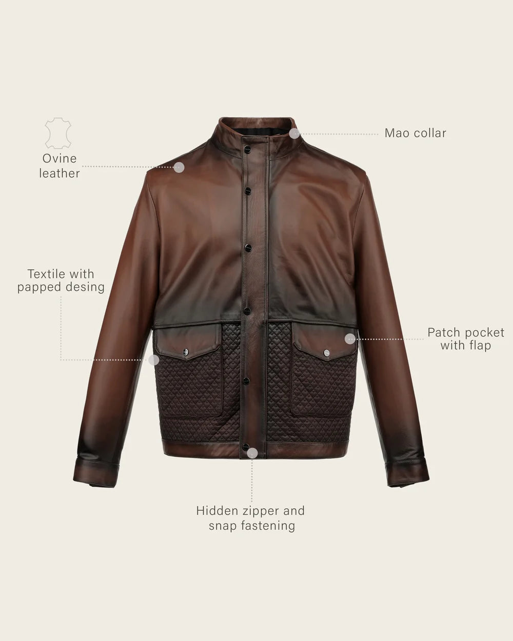 H429BOB - Cuadra honey quilted panel ovine leather jacket for men