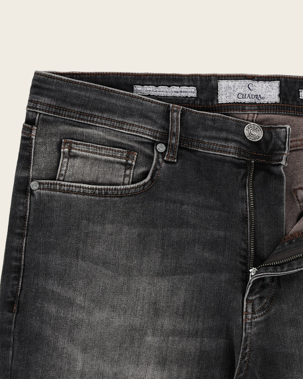J230052 - Cuadra washed black straight leg jeans for men with leather patch