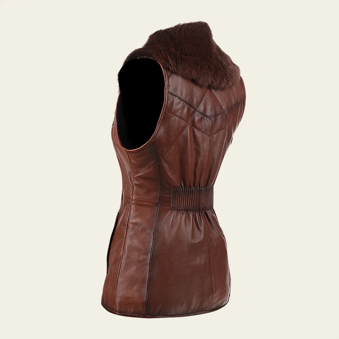 M343CNC - Cuadra brown western lambskin leather and rabbit fur vest for women