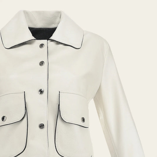M359BOB - Cuadra Beige Casual Fashion Ovine Leather Crop Jacket for Women