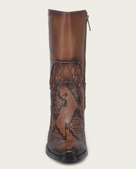 T43PBRN - Cuadra brick brown western cowgirl python skin ankle boots for women
