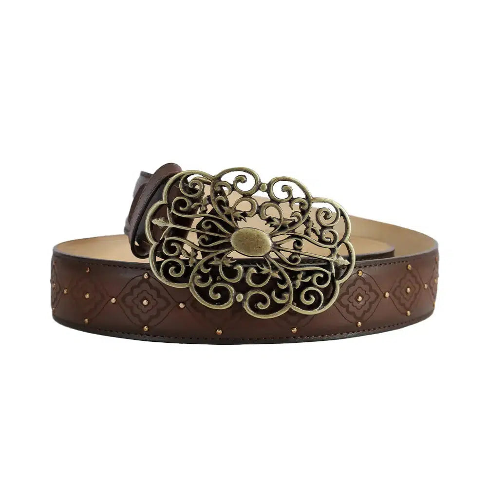 CD999RS - Cuadra honey western cowgirl leather belt for women-Kuet.us