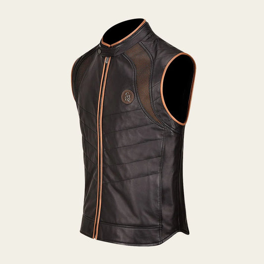 H333BOB - Cuadra Black Casual Fashion Lambskin Leather Vest for Men