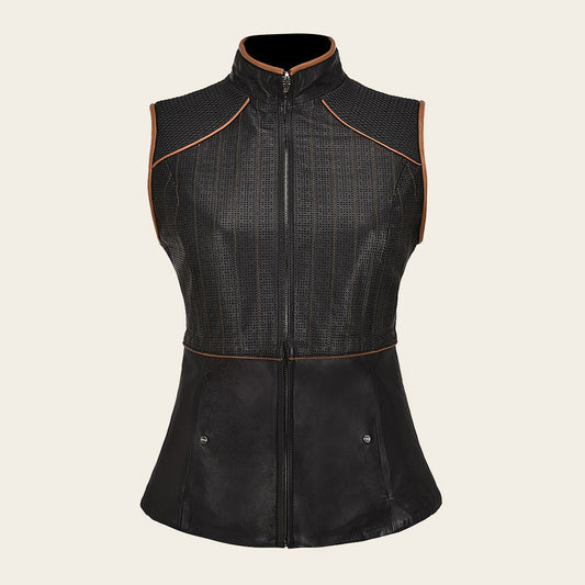 M322BOB - Cuadra Black quilted lambskin vest for women