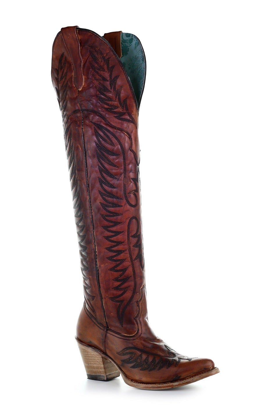 E1507 LD COGNAC EMBROIDERY TALL TOP-Kuet.us