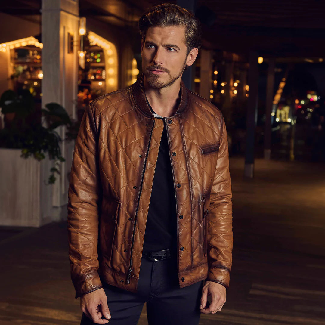 H317COC- Cuadra honey dress casual fashion leather jacket for men