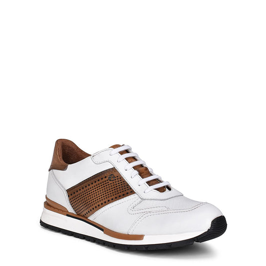 130KNTV - Cuadra white & brown casual fashion leather sneakers for men-Kuet.us