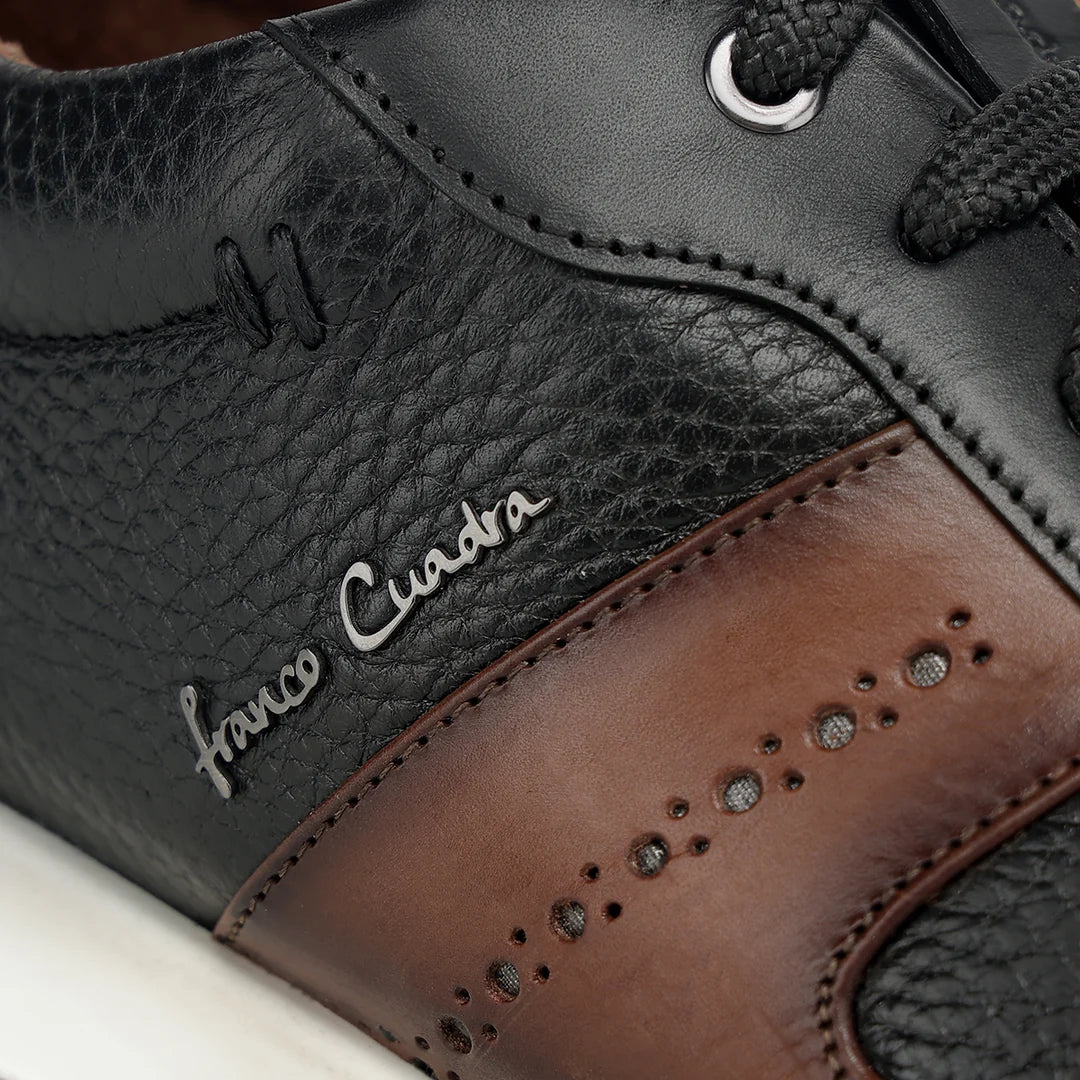 1B0BIVN - Franco Cuadra black pebbled leather brogue stripe sneakers for men