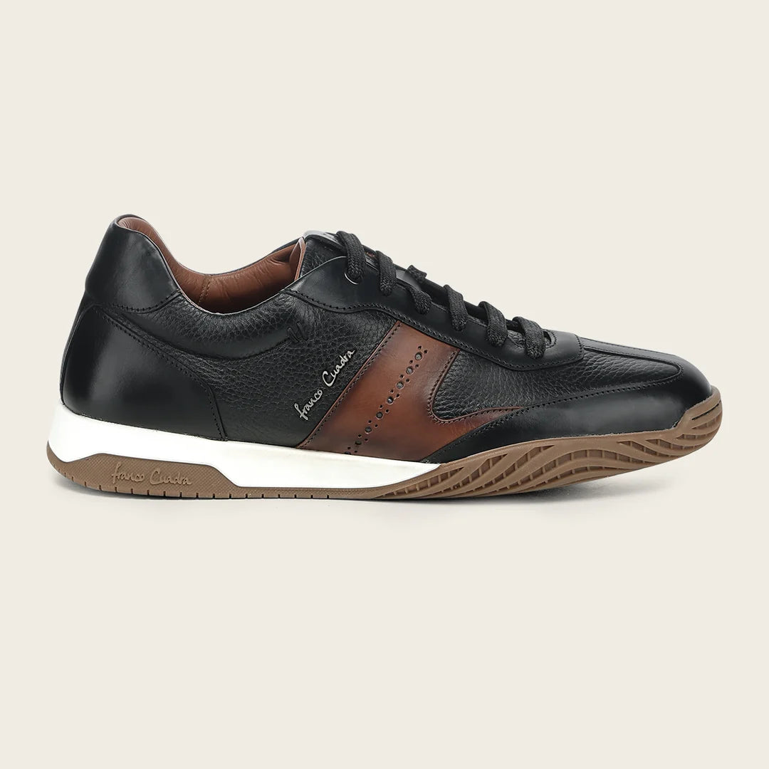 1B0BIVN - Franco Cuadra black pebbled leather brogue stripe sneakers for men