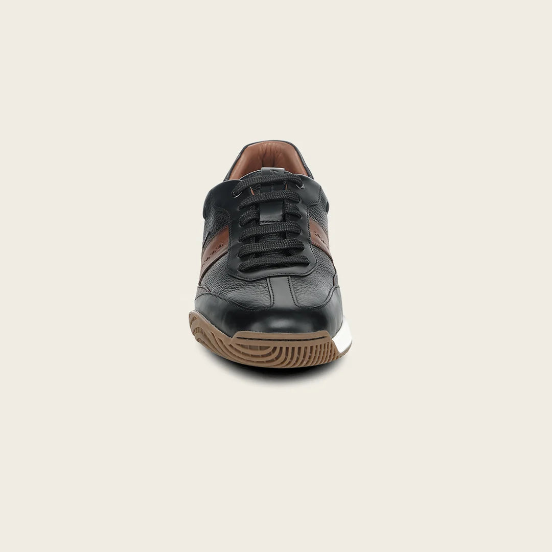 1B0BIVN - Franco Cuadra black pebbled leather brogue stripe sneakers for men