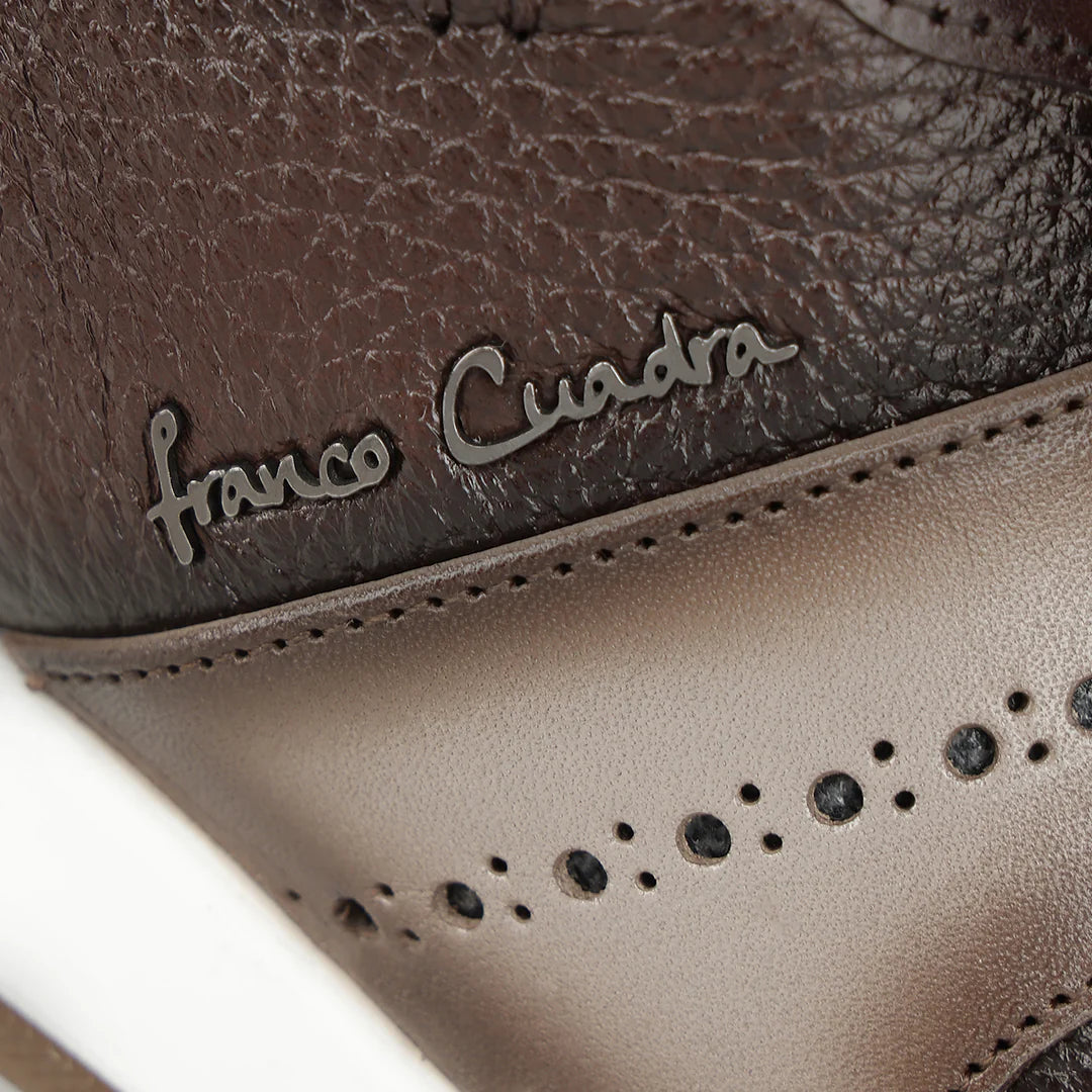1B0BIVN - Franco Cuadra brown pebbled leather brogue stripe sneakers for men