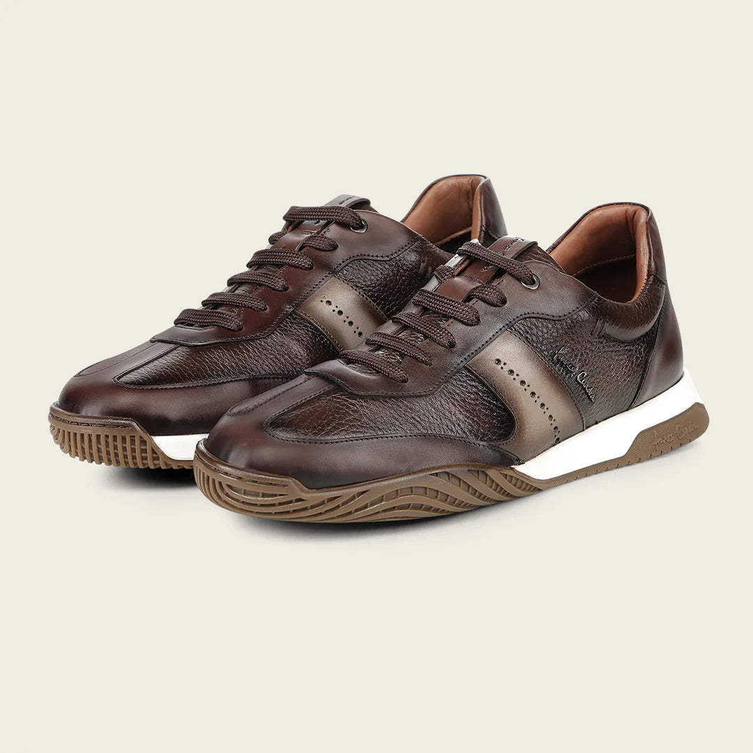 1B0BIVN - Franco Cuadra brown pebbled leather brogue stripe sneakers for men