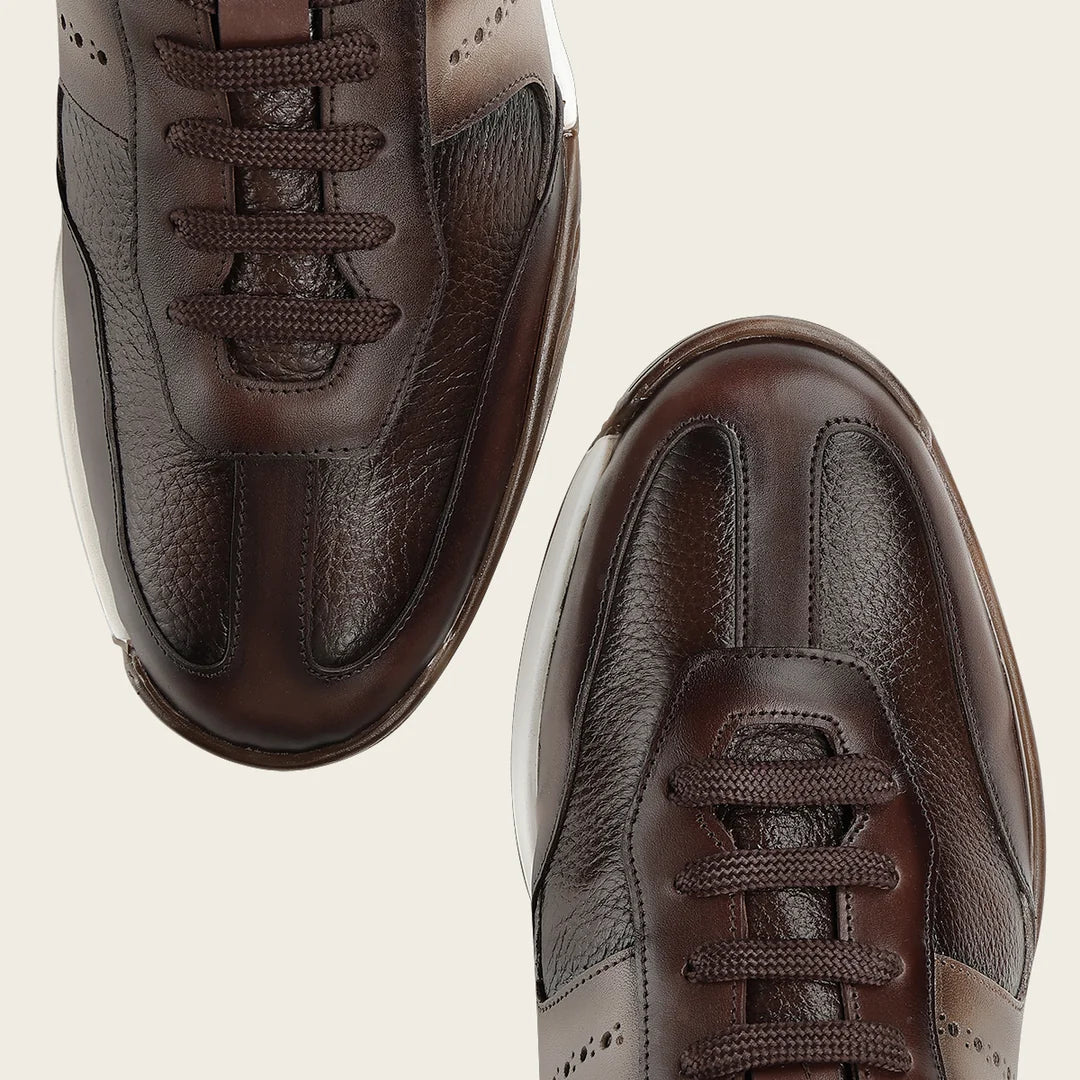 1B0BIVN - Franco Cuadra brown pebbled leather brogue stripe sneakers for men