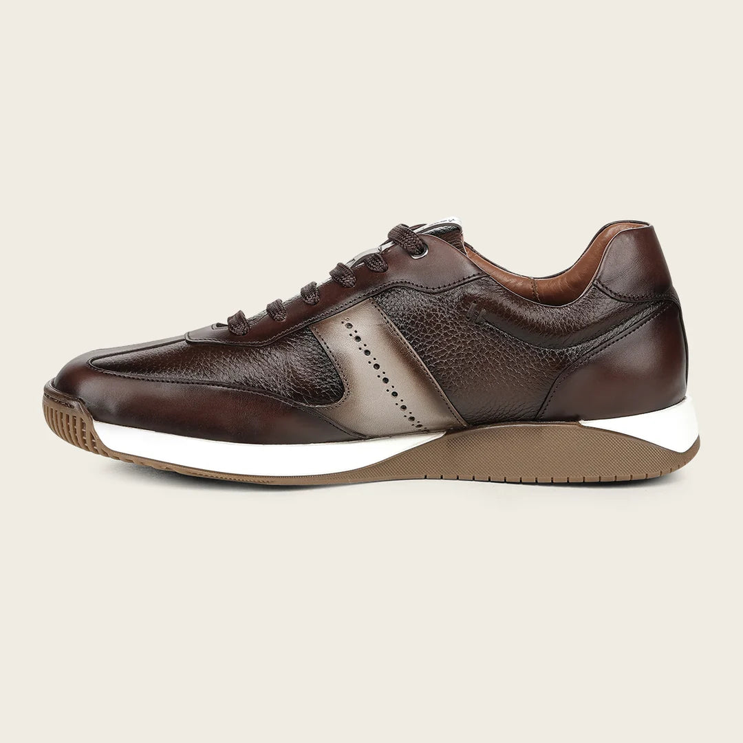 1B0BIVN - Franco Cuadra brown pebbled leather brogue stripe sneakers for men