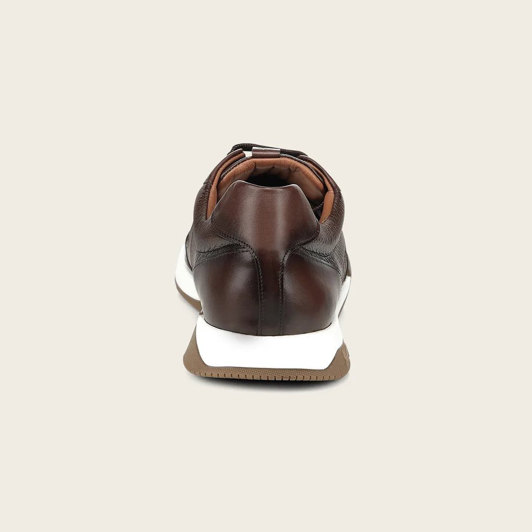 1B0BIVN - Franco Cuadra brown pebbled leather brogue stripe sneakers for men