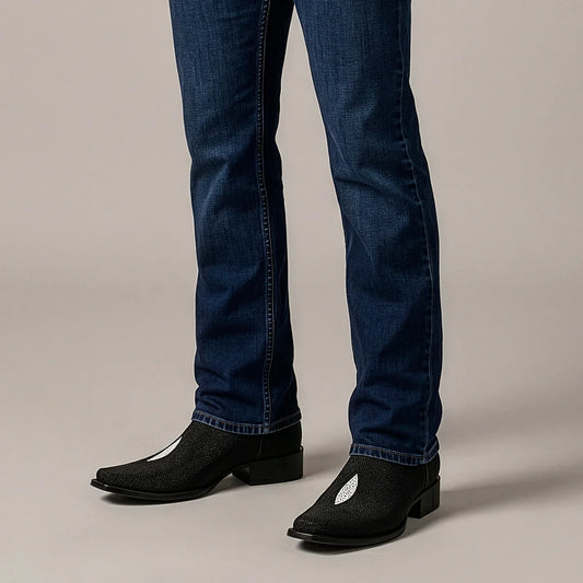 1BT0MA - Cuadra Black Casual Cowboy Stingray Boots for Men