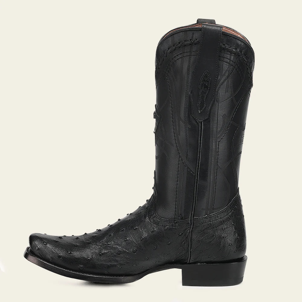 1J1NA1 - Cuadra Black Dress Cowboy Ostrich Leather Boots for Men