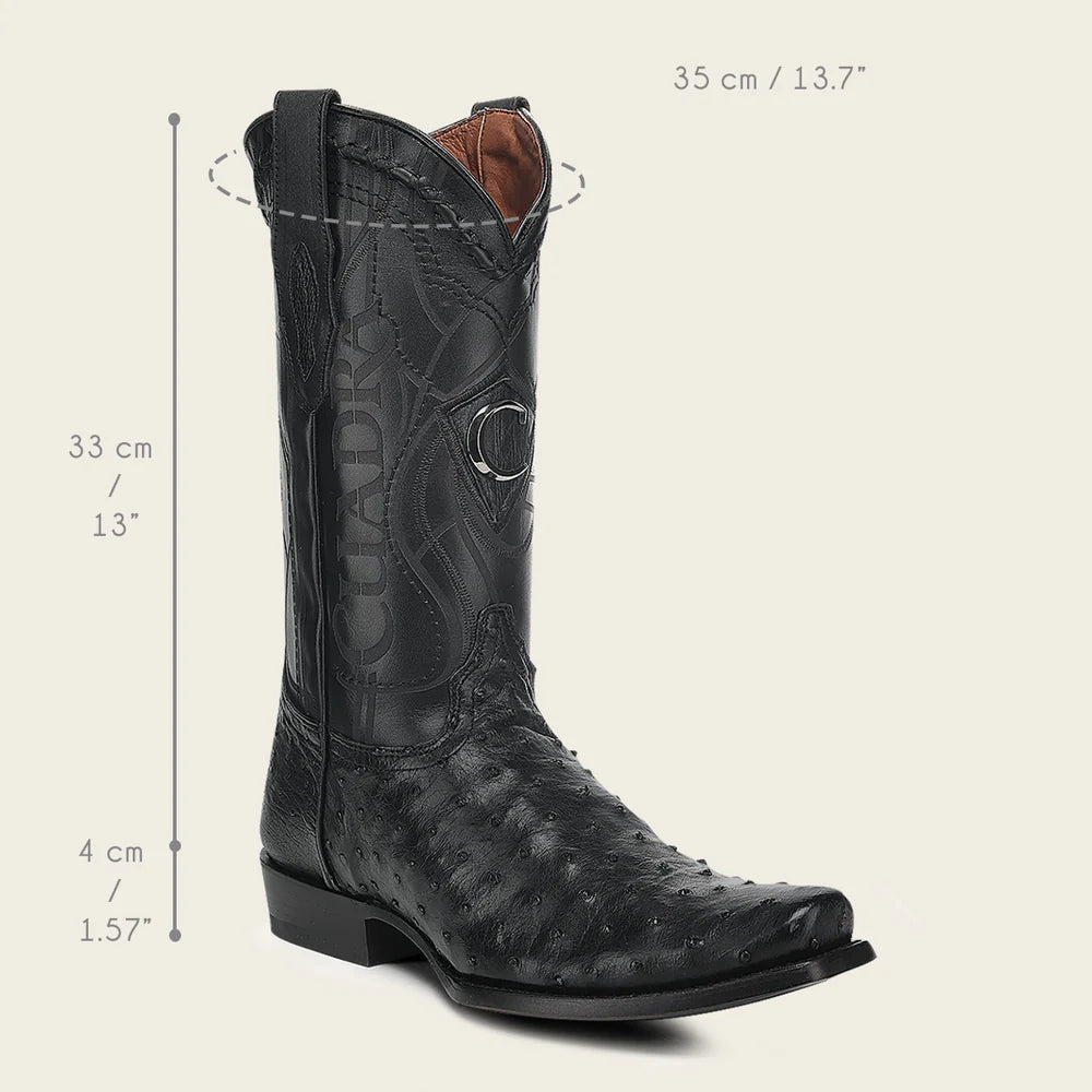 1J1NA1 - Cuadra Black Dress Cowboy Ostrich Leather Boots for Men