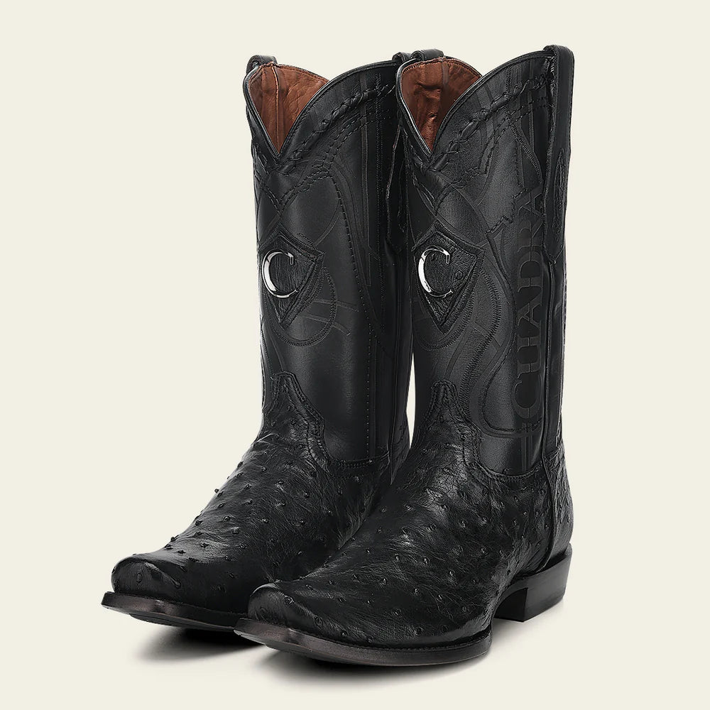 1J1NA1 - Cuadra Black Dress Cowboy Ostrich Leather Boots for Men