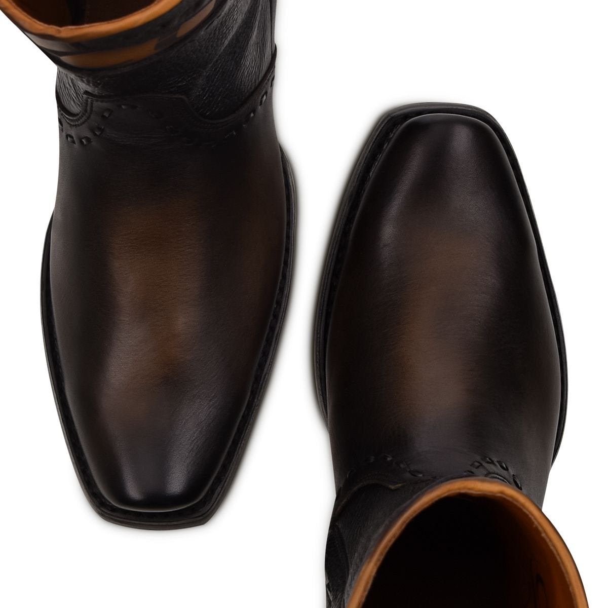 1J2ERS - Cuadra black-brown casual cowboy leather zip ankle boots for men-Kuet.us