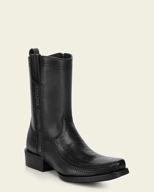 1J4JAP - Cuadra black dress cowboy ostrich leg zip ankle boots for men