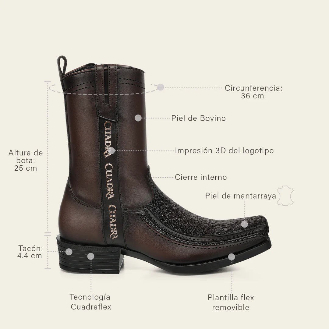 1J4JMA - Cuadra chocolate dress cowboy Stingray leather zip ankle boots for men