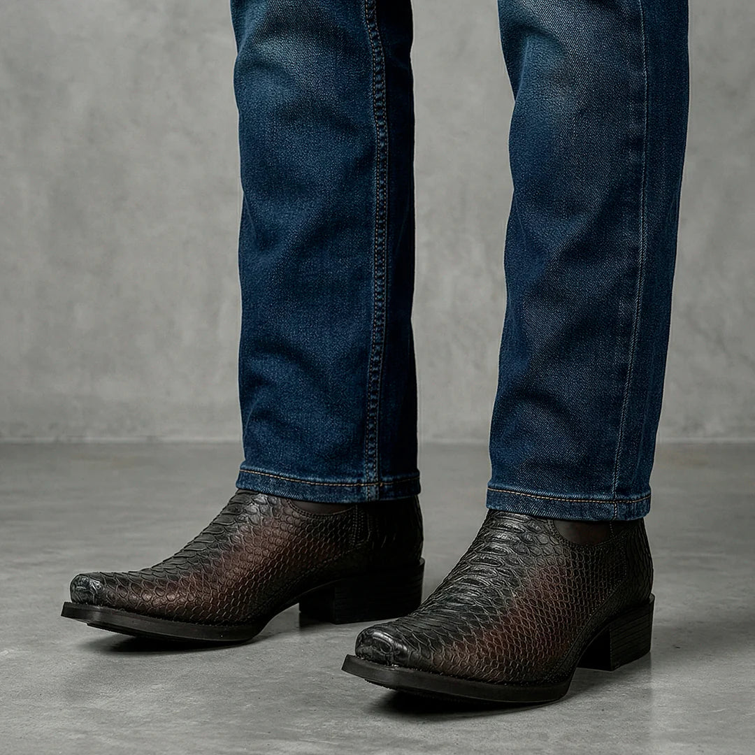 1J4KPH - Cuadra chocolate western cowboy python skin boots for men