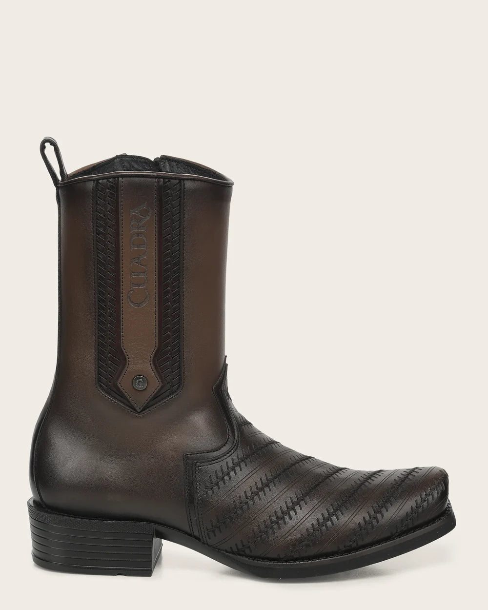 1J4QRS - Cuadra Chocolate Woven Cowhide Leather Zip Ankle Boots for Men