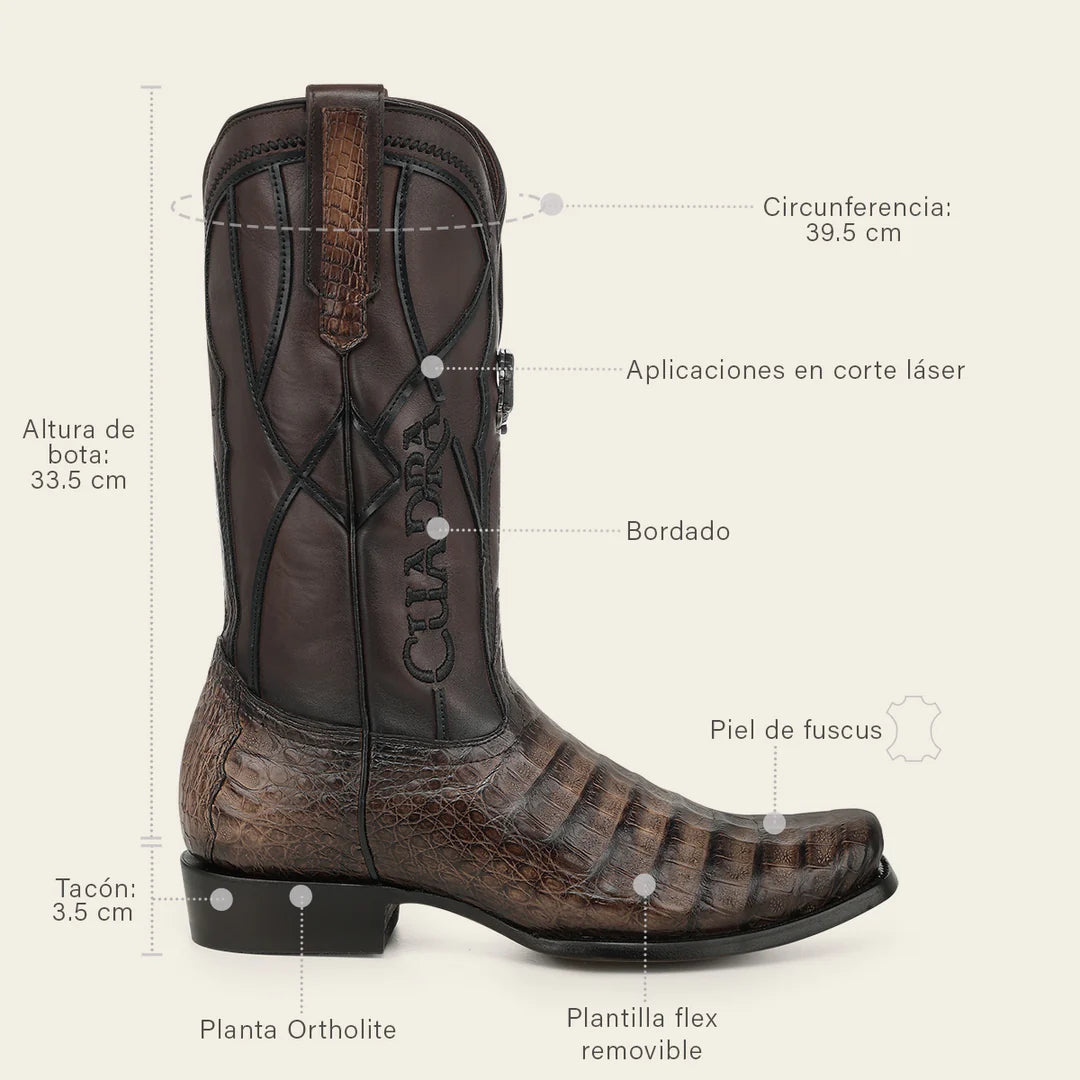 1JT0FY - Cuadra Chocolate Dress Cowboy Caiman Leather Boots for Men