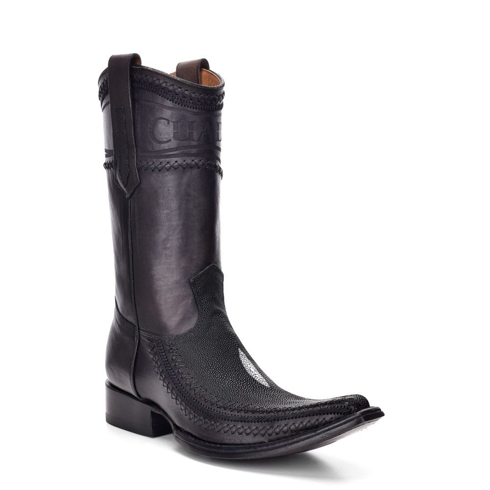 1B1AMA - Cuadra black casual cowboy stingray leather boots for men-Kuet.us
