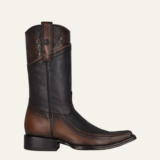1B1DMA - Cuadra black and brown casual cowboy stingray boots for men-Kuet.us