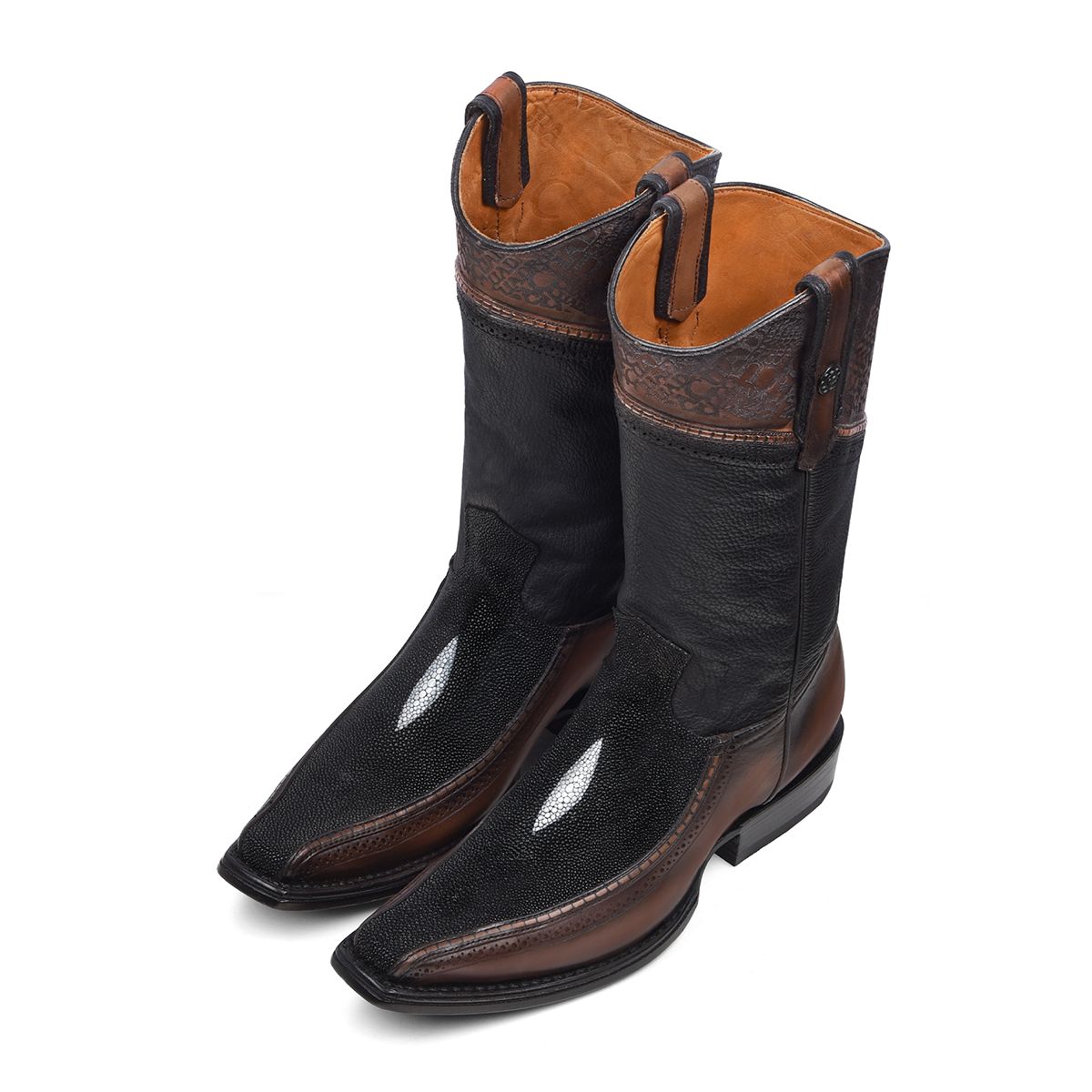 1B1DMA - Cuadra black and brown casual cowboy stingray boots for men-Kuet.us