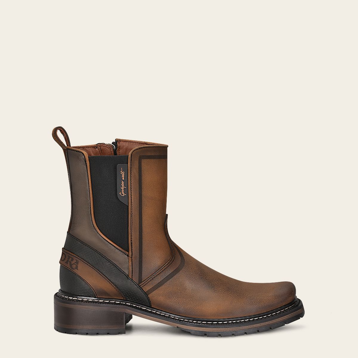1J2ORS - Cuadra brown casual cowboy cowhide Chelsea ankle boots for men-Kuet.us