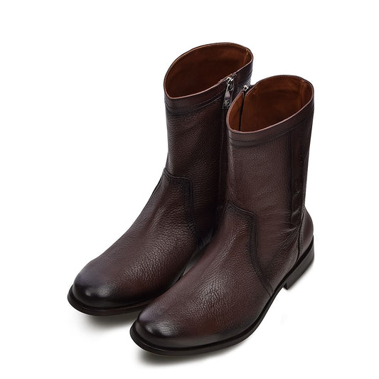 1S1BSVN - Franco Cuadra dark brown dress casual leather zip ankle boots for men-Kuet.us